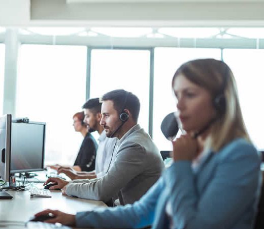 a call center with two men and two women