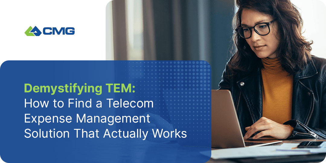Woman on laptop looking up telecom expense management companies